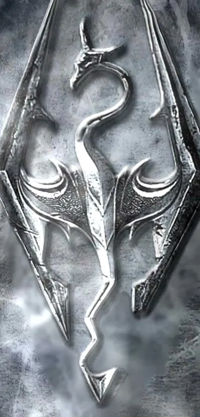 Dragon symbol on grey background wallpaper with a mystical fantasy theme.