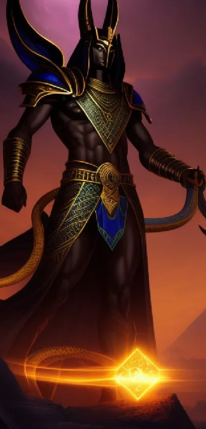 Epic Egyptian warrior with vibrant colors and mystical desert background