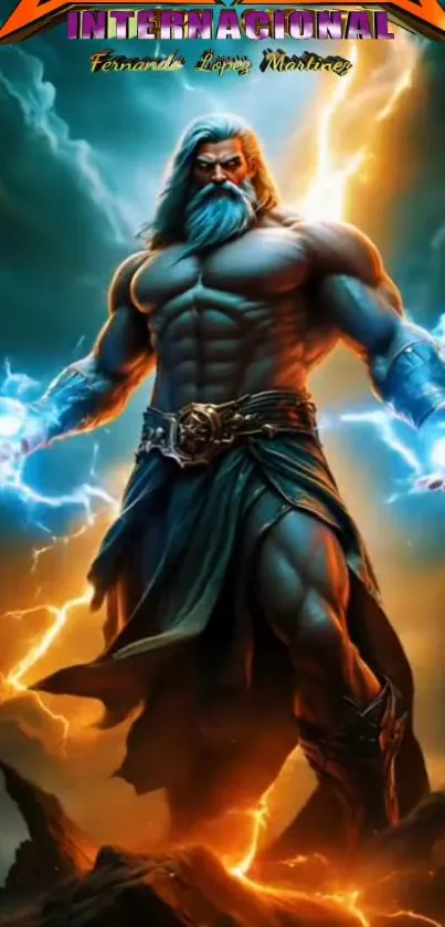 Epic mythical warrior with lightning powers.