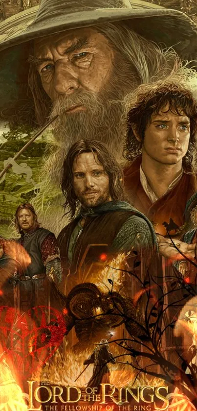 Epic Lord of the Rings wallpaper with renowned characters and mystical scenes.