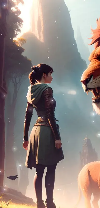 Fantasy adventure wallpaper with mysterious setting and majestic beast.