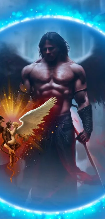 Epic angel and demon fantasy art wallpaper.