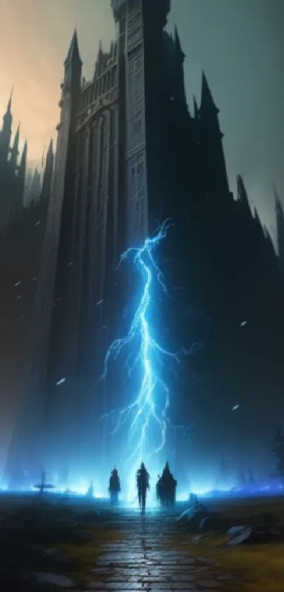 Epic fantasy castle with lightning.