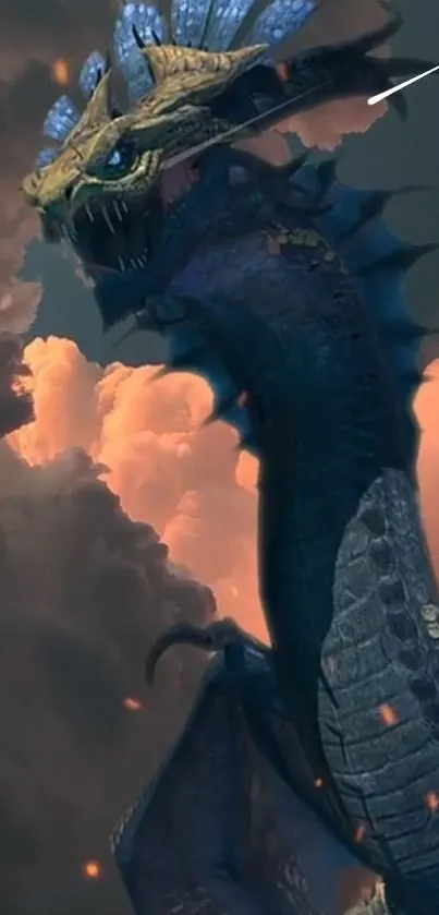 Epic fantasy dragon art in cloudy sky, perfect for mobile wallpaper.