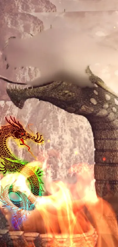 Epic dragon in a canyon with a fantasy theme for mobile wallpaper.