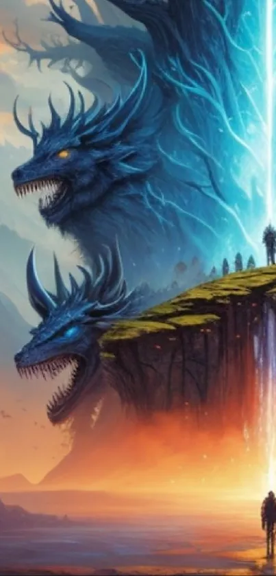 Epic fantasy wallpaper featuring dragons and vibrant colors.