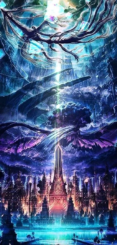 Mobile wallpaper featuring a mystical, vibrant fantasy landscape.