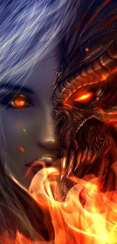 Fantasy artwork of dual face with dragon and human elements.