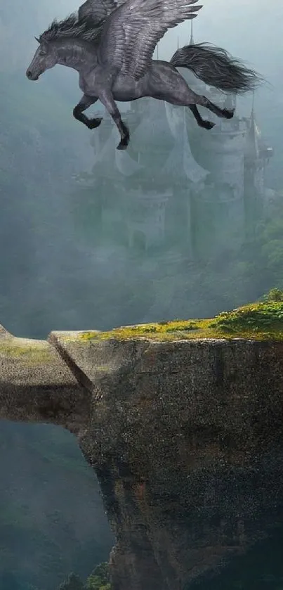 Epic fantasy landscape with mythical creatures on a hand-shaped cliff.