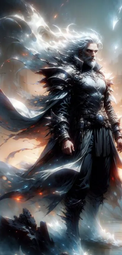 Epic fantasy warrior with flowing cape and dramatic lighting.