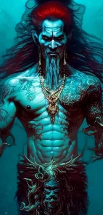 Epic fantasy warrior with vibrant colors and tattoos.