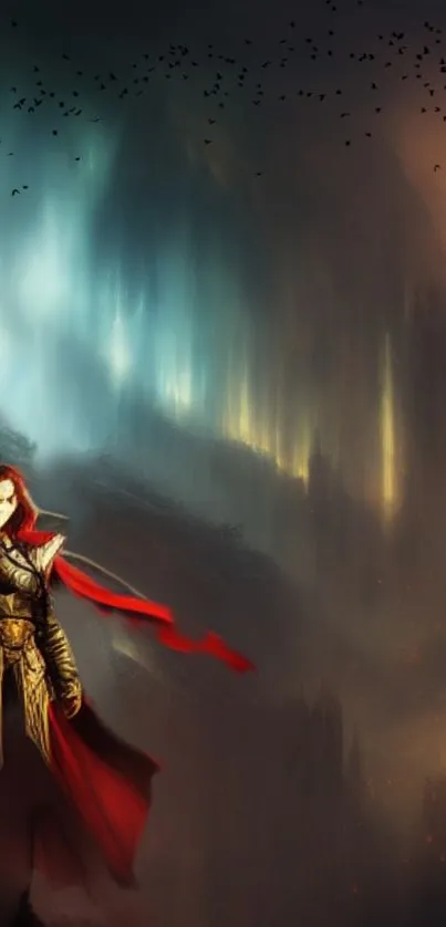 Epic fantasy warrior with glowing backdrop.