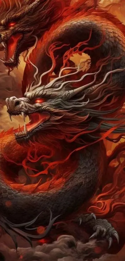 Fiery dragon in a powerful artistic pose