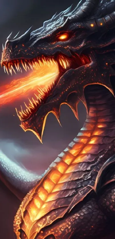 Fiery dragon emits flames in stunning mobile wallpaper.