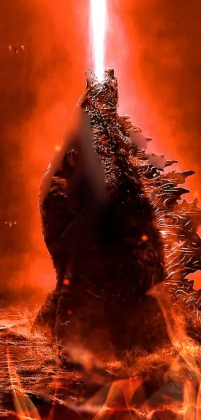 Fiery monster in epic cinematic scene, engulfed in flames.