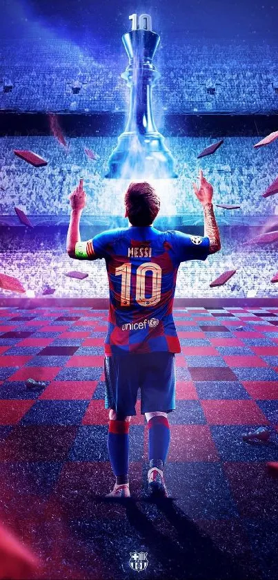 Epic football star in victorious celebration on mobile wallpaper.