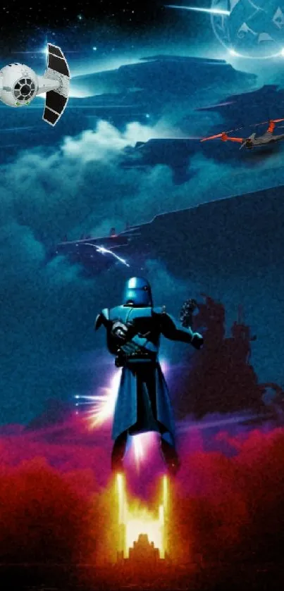 Star Wars inspired wallpaper with spaceships and a futuristic scene.