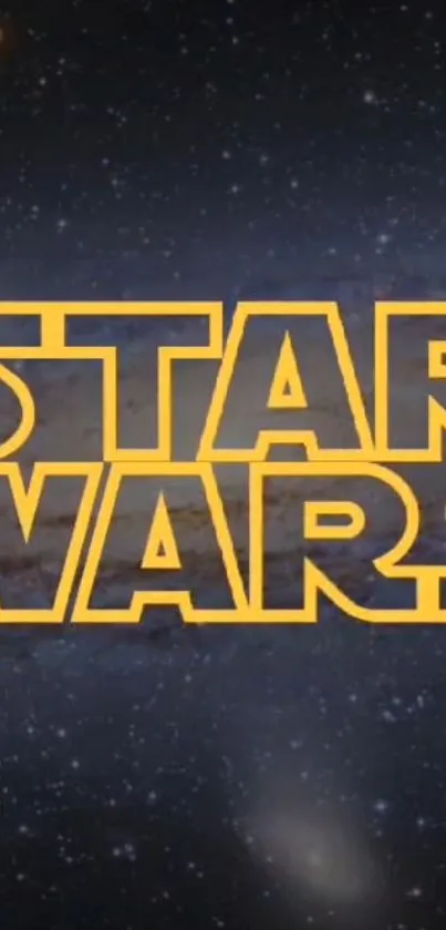 Star Wars logo with starry galaxy background.