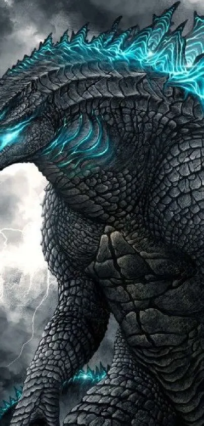 Godzilla in dramatic pose with blue glow from movie poster.