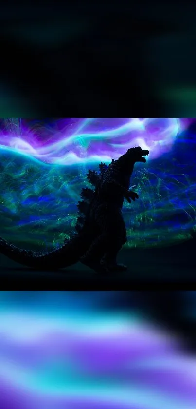 Godzilla silhouette with neon colors wallpaper.