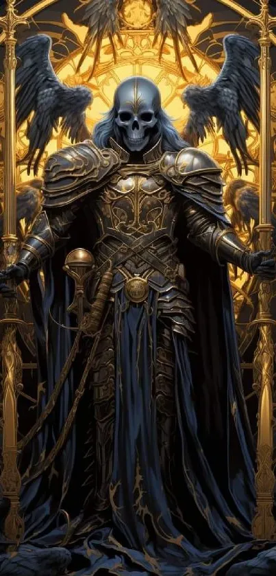 Epic gothic warrior in armor with glowing background.