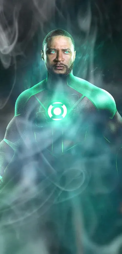 Dynamic Green Lantern superhero with vibrant glowing emblem.