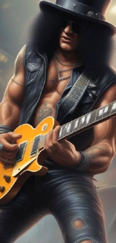 Rock guitarist with electric guitar in dark ambience.