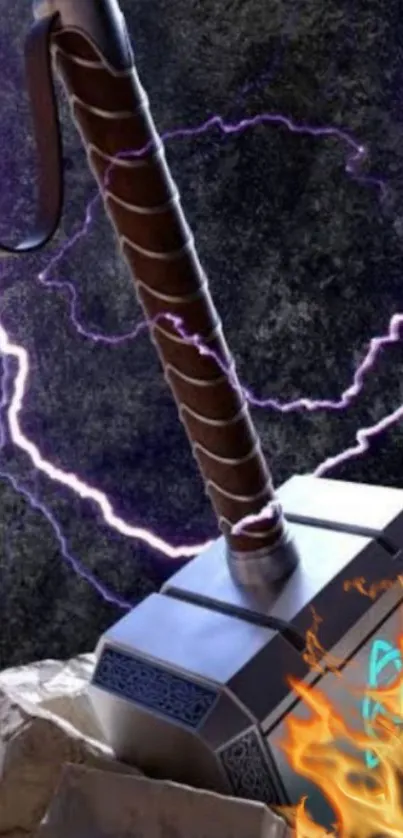 Legendary hammer with lightning effect on dark gray background.