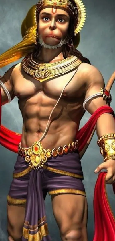 Epic digital art of Hanuman wallpaper depicting strength.