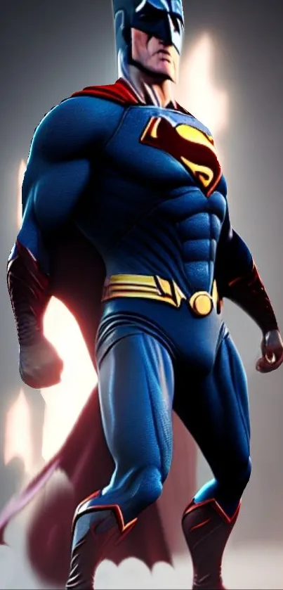 Superhero fusion with muscular physique and vibrant cape in epic stance.