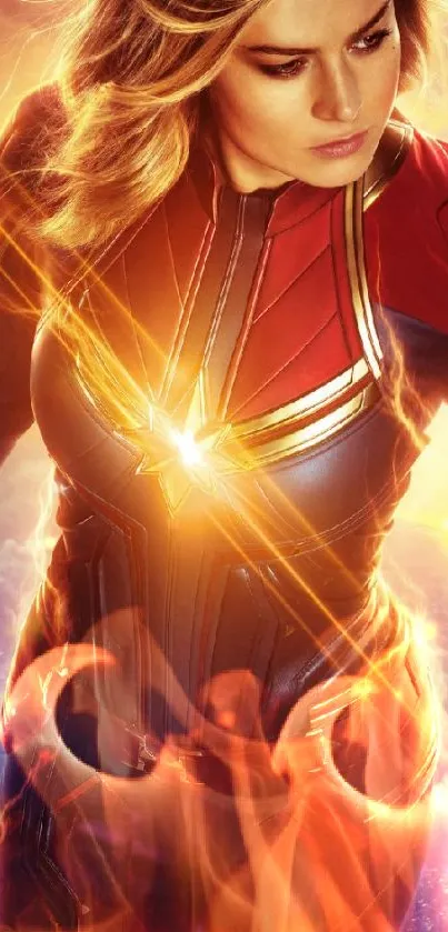 Epic hero in glowing armor mobile wallpaper.