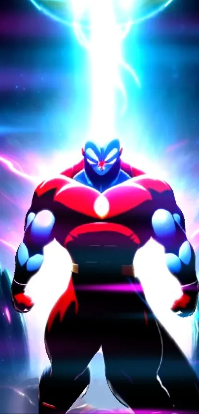 Superhero with glowing energy art.