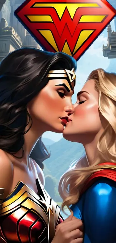 Illustration of two superheroines preparing for battle.