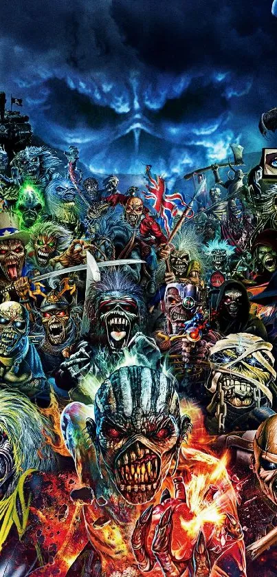 Epic horror character collage with vibrant dark hues.