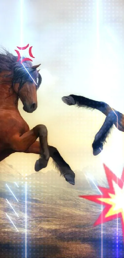 Epic horse battle wallpaper with dynamic action scene.