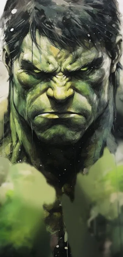 Dynamic Hulk artwork in green hues for mobile wallpaper.