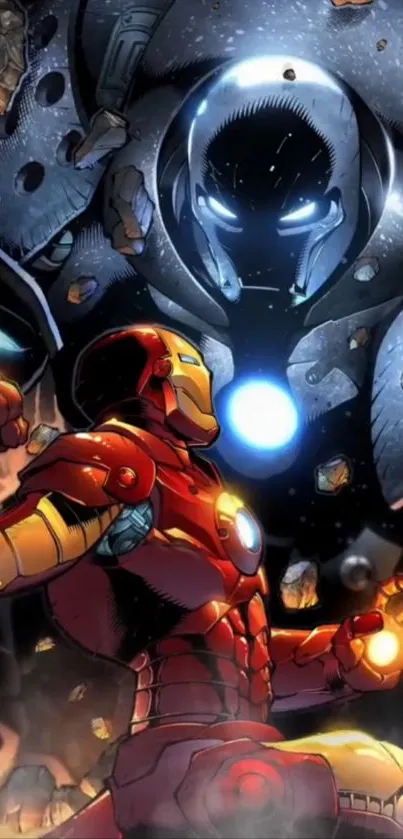 Epic superhero battle in vibrant armor.