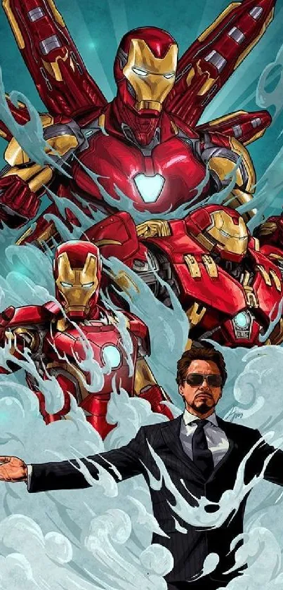 Iron Man mobile wallpaper with dynamic superhero design.