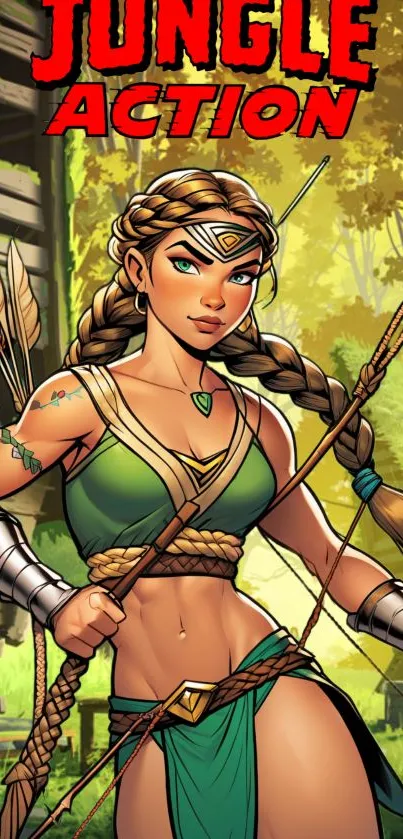 Jungle warrior archer in vibrant green setting.