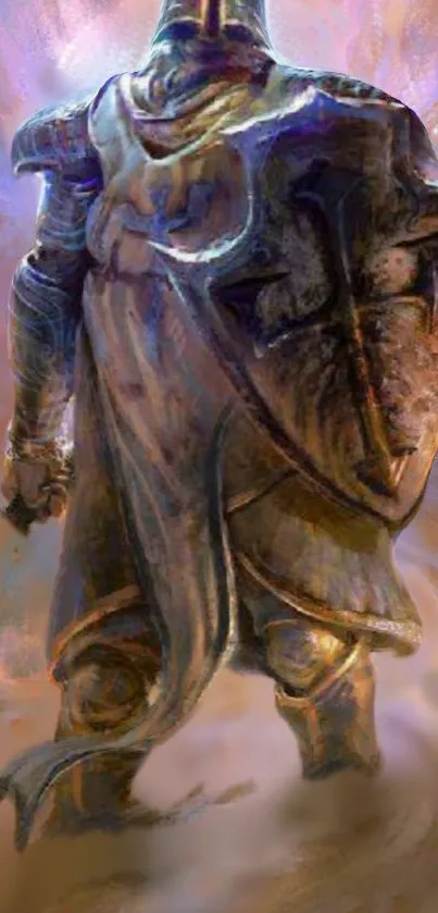 Epic knight armor in mystical light mobile wallpaper.