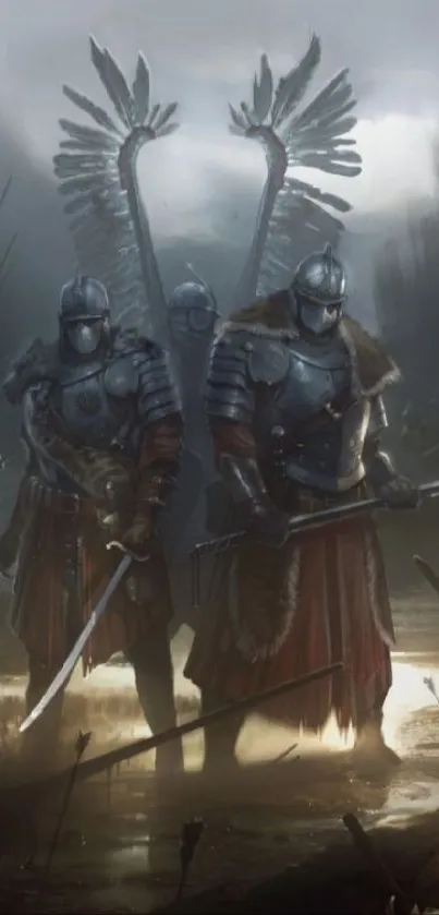 Epic knights with wings ready for battle.