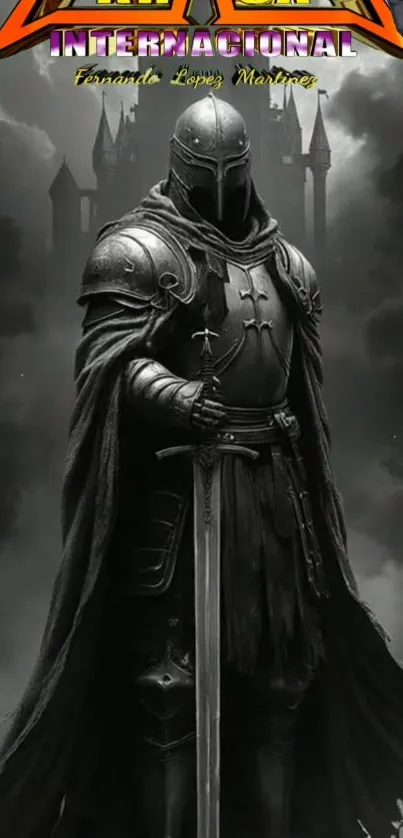 Epic knight in dark armor with a castle background.