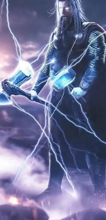 Powerful warrior with lightning energy in epic mobile wallpaper.