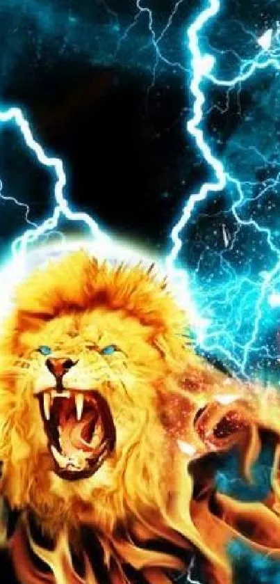 Epic lion with electric blue lightning wallpaper.