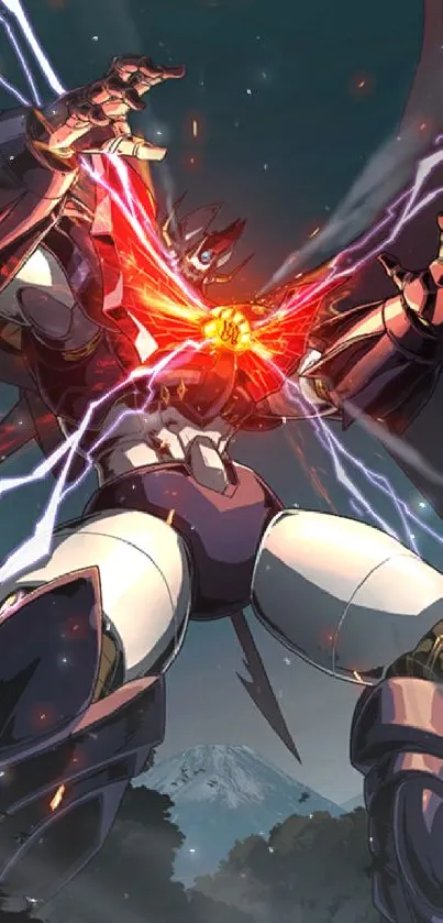 Mazinkaiser in an epic action pose, electrifying energy and dramatic colors.