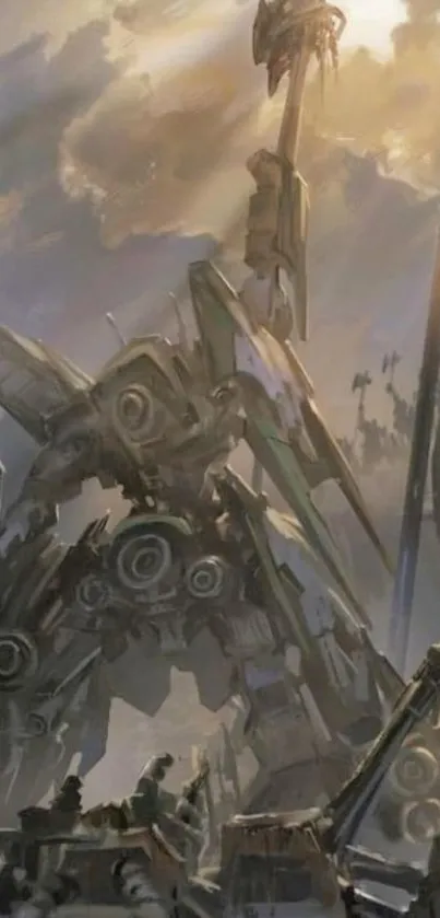 Epic battle scene with futuristic mech robots.