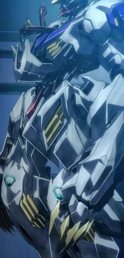 Epic anime mecha robot in futuristic setting.