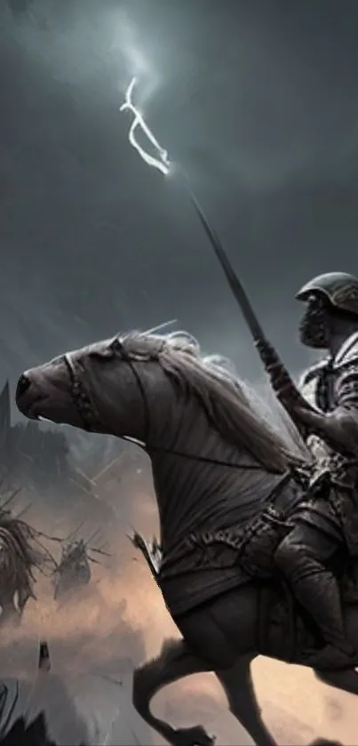 Epic medieval battle wallpaper with knight on horse.