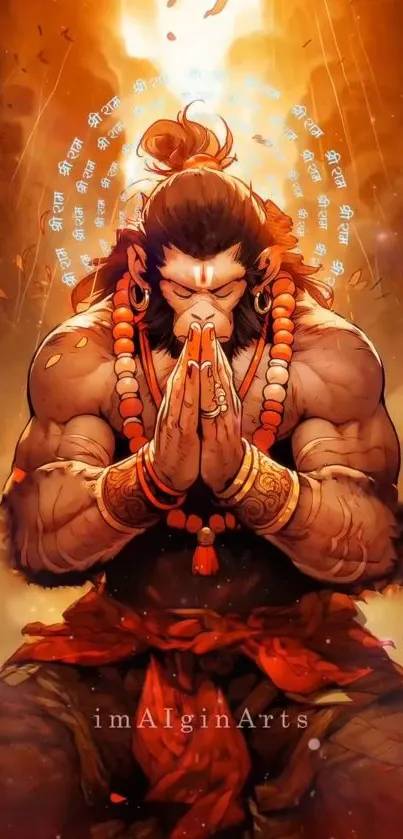 Meditating warrior with spiritual aura and vibrant colors on phone wallpaper.