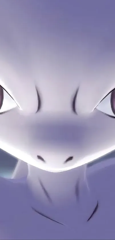 Mewtwo anime wallpaper featuring intense eyes and a purple hue.